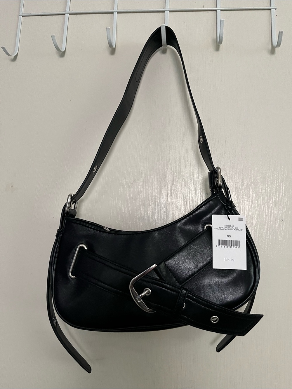 Classic Black Shoulder Bag with Buckle Detail
